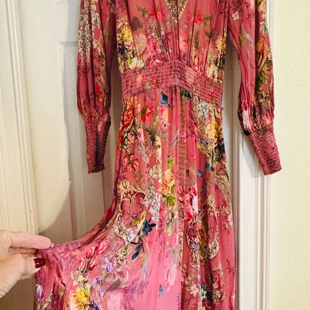 Camilla Dress with Shirred Waist in Patchwork Heart Print Made of 100% Silk